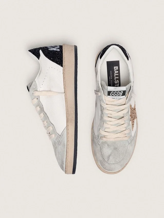 Ball Star da donna in nappa e pelle scamosciata con stella glitterata e linguetta sul tacco nera