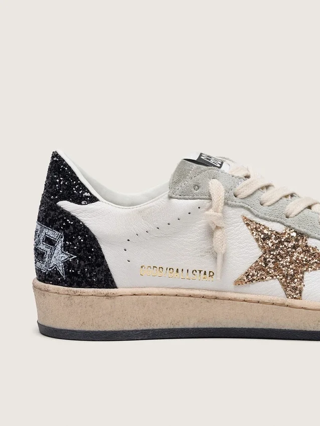 Ball Star da donna in nappa e pelle scamosciata con stella glitterata e linguetta sul tacco nera