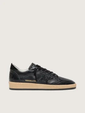 Ball Star da donna in nappa nera con stella glitterata nera e linguetta sul tallone in pelle scamosciata