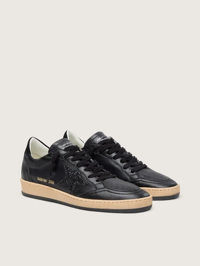Ball Star da donna in nappa nera con stella glitterata nera e linguetta sul tallone in pelle scamosciata
