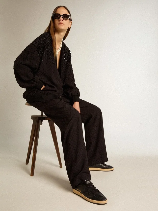Ball Star da donna in nappa nera con stella glitterata nera e linguetta sul tallone in pelle scamosciata