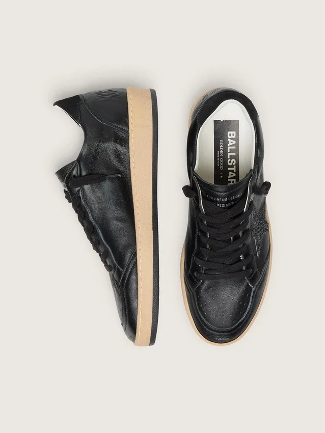 Ball Star da donna in nappa nera con stella glitterata nera e linguetta sul tallone in pelle scamosciata