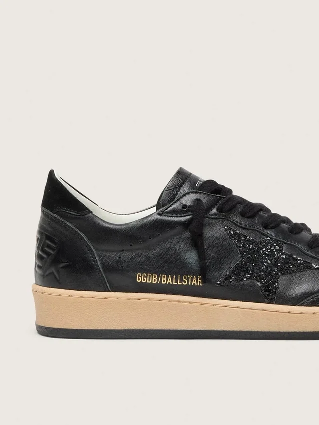 Ball Star da donna in nappa nera con stella glitterata nera e linguetta sul tallone in pelle scamosciata