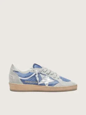 Ball Star da donna in nylon blu denim con inserti in pelle scamosciata grigio chiaro e stella in pelle argento metallizzato