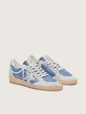 Ball Star da donna in nylon blu denim con inserti in pelle scamosciata grigio chiaro e stella in pelle argento metallizzato