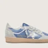 Ball Star da donna in nylon blu denim con inserti in pelle scamosciata grigio chiaro e stella in pelle argento metallizzato