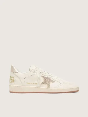 Ball Star da donna in pelle bianca con stella di cristallo e linguetta metallica sul tallone