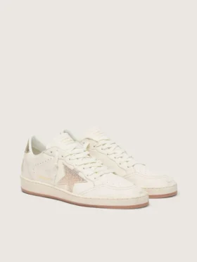 Ball Star da donna in pelle bianca con stella di cristallo e linguetta metallica sul tallone