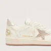 Ball Star da donna in pelle bianca con stella di cristallo e linguetta metallica sul tallone