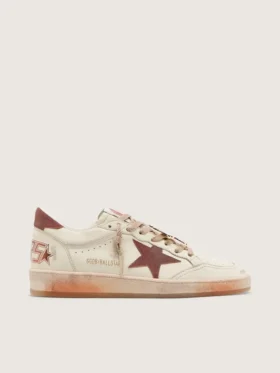 Ball Star da uomo in pelle bianca con stella e linguetta sul tallone in pelle color ruggine
