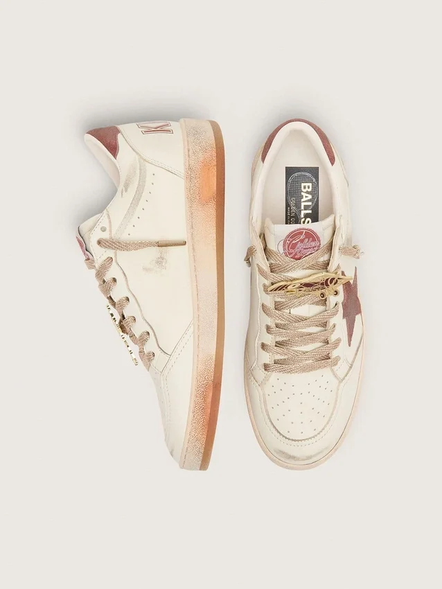 Ball Star da donna in pelle bianca con stella e linguetta sul tallone in pelle color ruggine