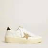 Ball Star da donna in pelle bianca con stella glitterata dorata e linguetta sul tallone glitterata nera