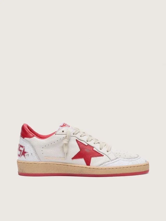 Ball Star da donna in pelle bianca con stella rossa e linguetta sul tallone