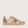 Ball Star da donna in pelle color crema con stella in pelle rosso mattone e inserti in pelle scamosciata