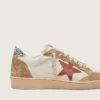 Ball Star da donna in pelle color crema con stella in pelle rosso mattone e inserti in pelle scamosciata