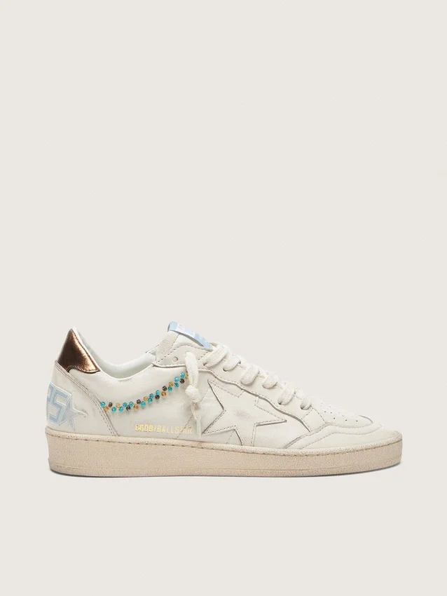 Ball Star da donna in pelle color crema con stella tono su tono e perline