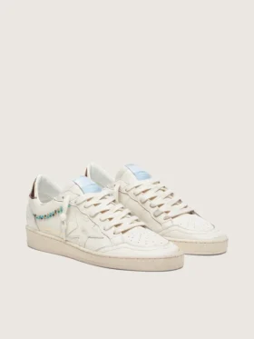 Ball Star da donna in pelle color crema con stella tono su tono e perline