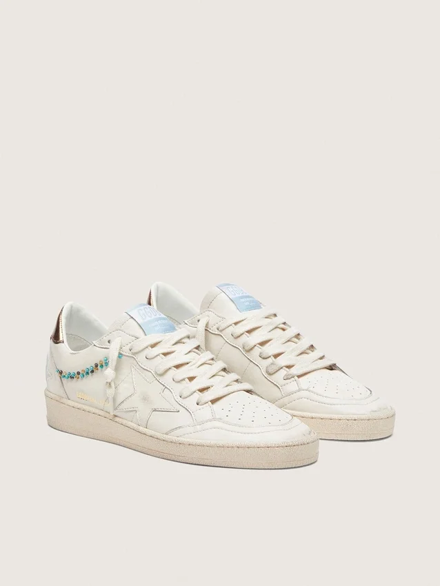 Ball Star da donna in pelle color crema con stella tono su tono e perline