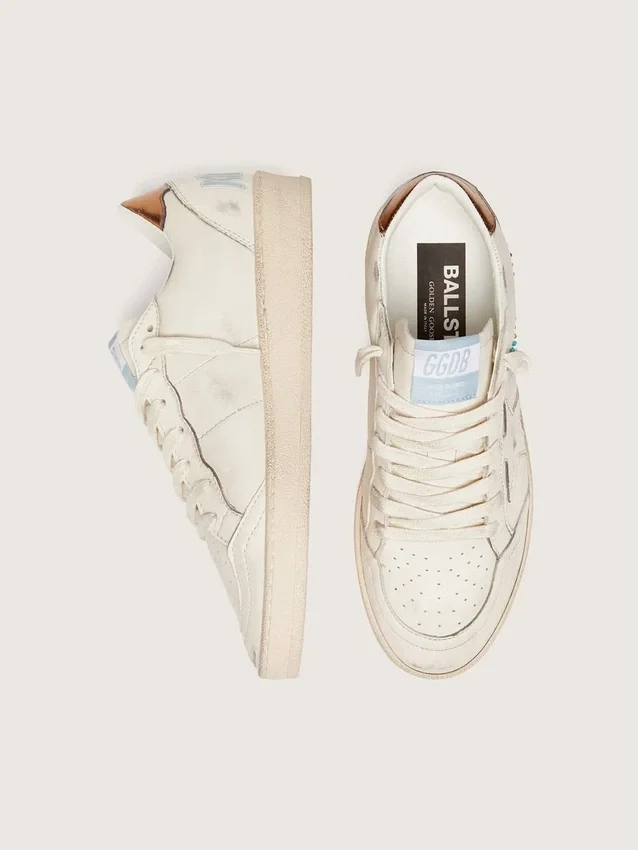 Ball Star da donna in pelle color crema con stella tono su tono e perline