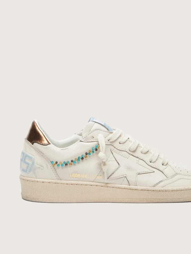 Ball Star da donna in pelle color crema con stella tono su tono e perline