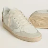 Ball Star da donna in pelle con stella in pelle scamosciata platino e ricami floreali multicolori