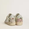 Ball Star da donna in pelle con stella in pelle scamosciata platino e ricami floreali multicolori