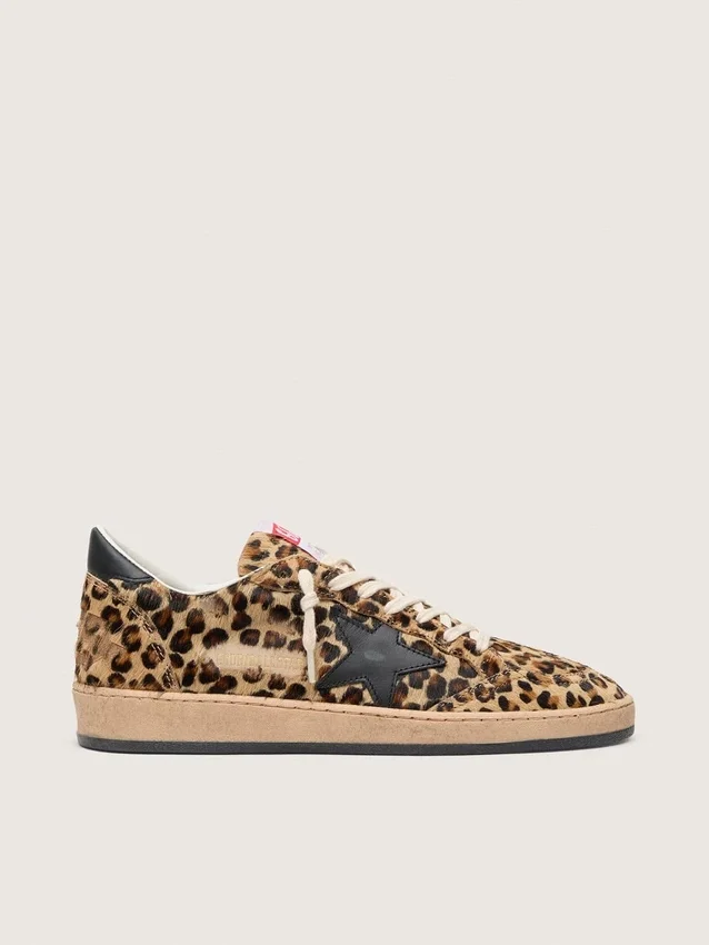 Ball Star da donna in pelle di pony con stampa leopardata, stella in pelle nera e linguetta sul tallone