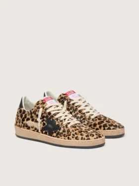 Ball Star da donna in pelle di pony con stampa leopardata, stella in pelle nera e linguetta sul tallone