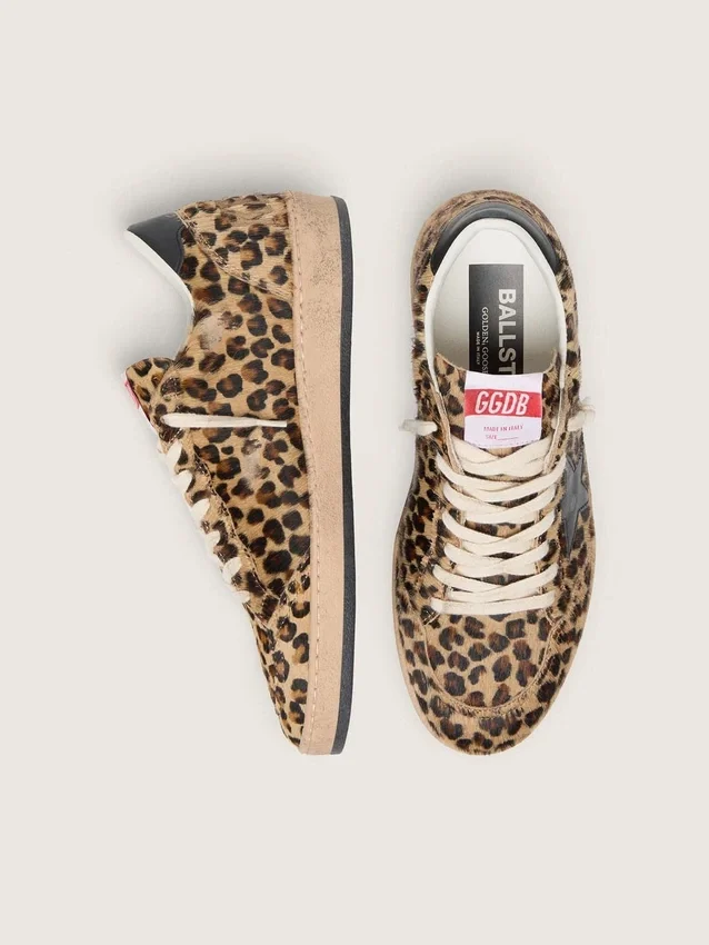 Ball Star da donna in pelle di pony con stampa leopardata, stella in pelle nera e linguetta sul tallone