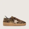 Ball Star da donna in pelle di pony con stampa leopardata, stella in pelle platino e linguetta sul tallone in pelle bianca