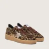 Ball Star da donna in pelle di pony con stampa leopardata, stella in pelle platino e linguetta sul tallone in pelle bianca