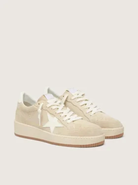 Ball Star da donna in pelle scamosciata beige con stella e linguetta sul tallone in pelle bianca