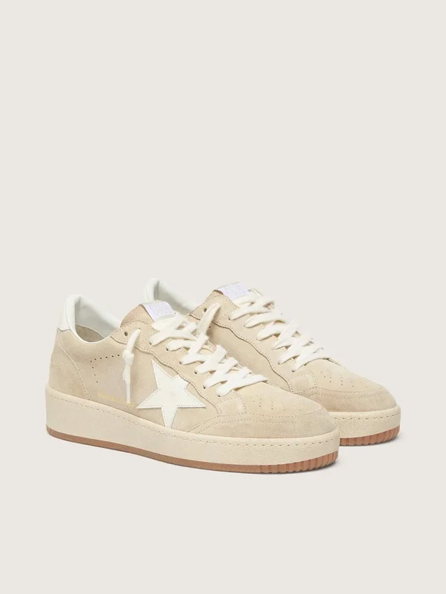 Ball Star da donna in pelle scamosciata beige con stella e linguetta sul tallone in pelle bianca
