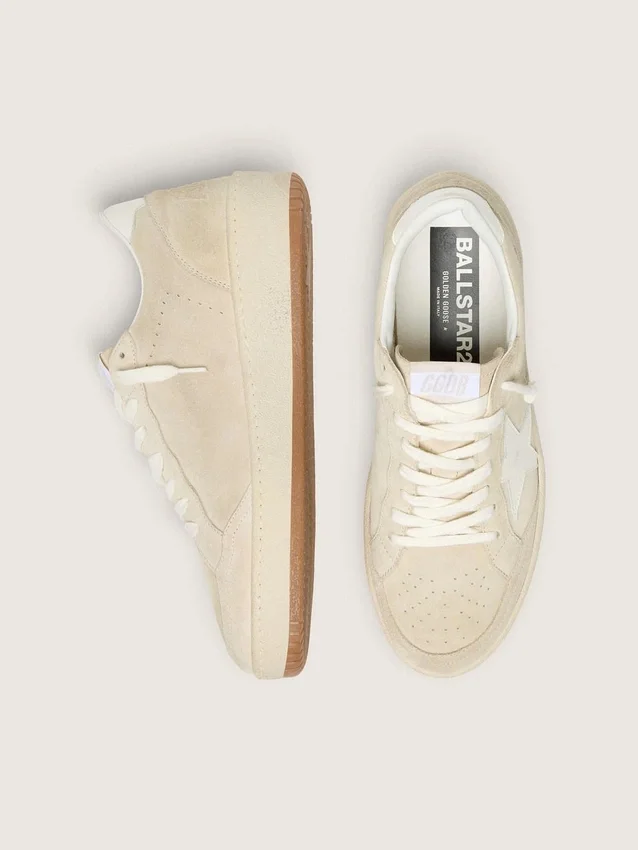 Ball Star da donna in pelle scamosciata beige con stella e linguetta sul tallone in pelle bianca