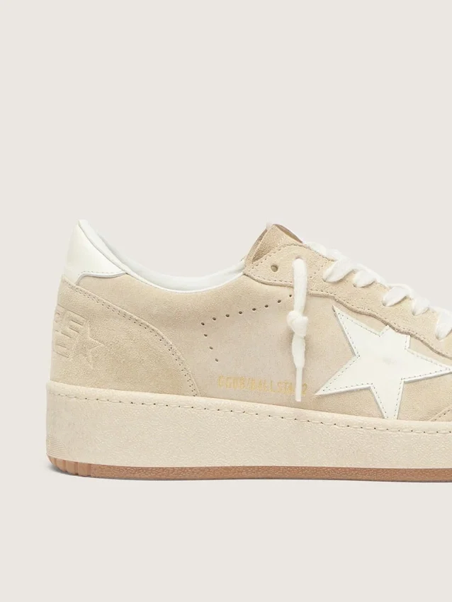 Ball Star da donna in pelle scamosciata beige con stella e linguetta sul tallone in pelle bianca