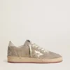 Ball Star da donna in pelle scamosciata beige con stella in pelle metallizzata dorata e scritte in perline