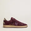 Ball Star da donna in pelle scamosciata bordeaux con stella in cristallo e linguetta sul tallone in pelle metallizzata