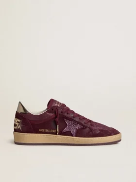 Ball Star da donna in pelle scamosciata bordeaux con stella in cristallo e linguetta sul tallone in pelle metallizzata