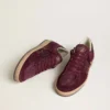 Ball Star da donna in pelle scamosciata bordeaux con stella in cristallo e linguetta sul tallone in pelle metallizzata