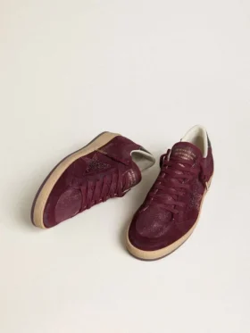 Ball Star da donna in pelle scamosciata bordeaux con stella in cristallo e linguetta sul tallone in pelle metallizzata