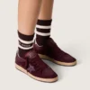 Ball Star da donna in pelle scamosciata bordeaux con stella in cristallo e linguetta sul tallone in pelle metallizzata