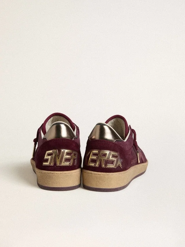 Ball Star da donna in pelle scamosciata bordeaux con stella in cristallo e linguetta sul tallone in pelle metallizzata