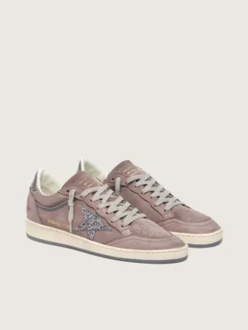 Ball Star da donna in pelle scamosciata color lavanda con stella glitterata argento e linguetta sul tallone in pelle laminata