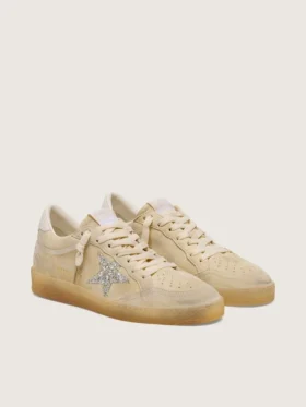 Ball Star da donna in pelle scamosciata color perla con stella glitterata argento