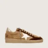 Ball Star da donna in pelle scamosciata color tabacco con stella in pelle bianca e inserti in velluto color cognac