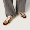 Ball Star da donna in pelle scamosciata color tabacco con stella in pelle bianca e inserti in velluto color cognac
