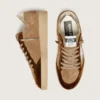 Ball Star da donna in pelle scamosciata color tabacco con stella in pelle bianca e inserti in velluto color cognac