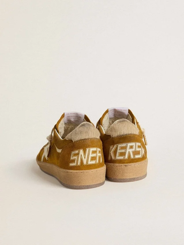 Ball Star da donna in pelle scamosciata con stella in pelle beige e linguetta sul tallone in pelle di pony