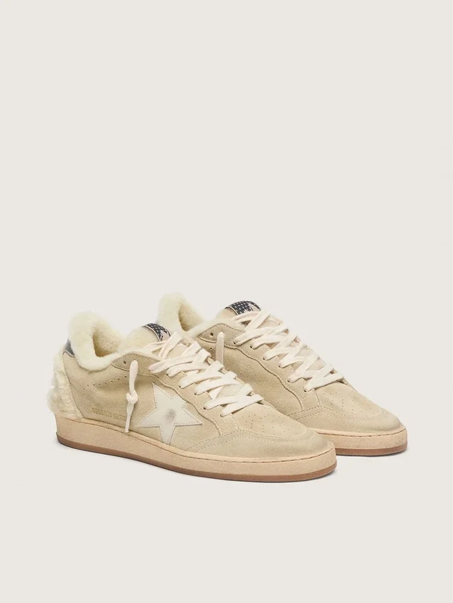 Ball Star da donna in pelle scamosciata e montone con stella in vernice bianca