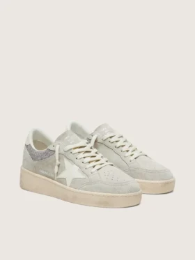 Ball Star da donna in pelle scamosciata grigio chiaro con inserti a forma di stella e glitter